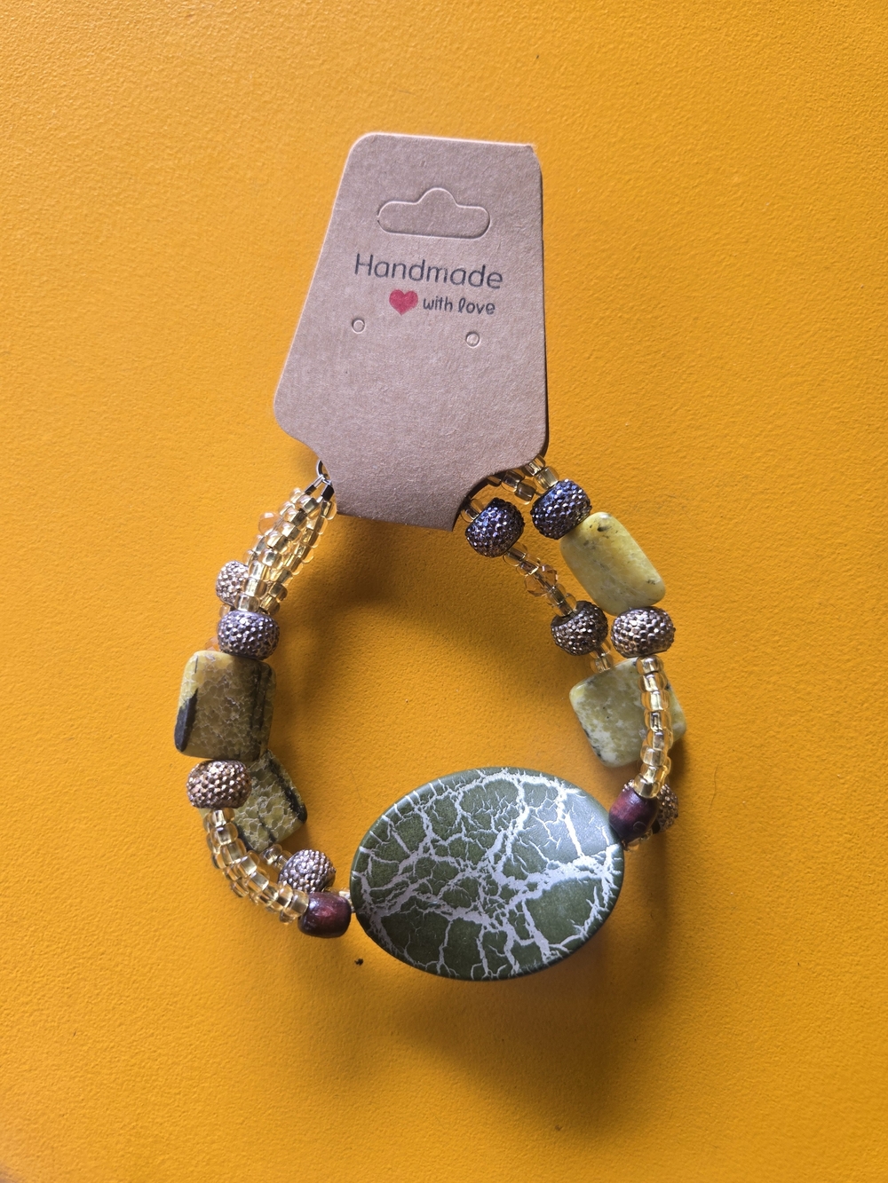 Handmade Green and Yellow Stone Beaded Bracelet
